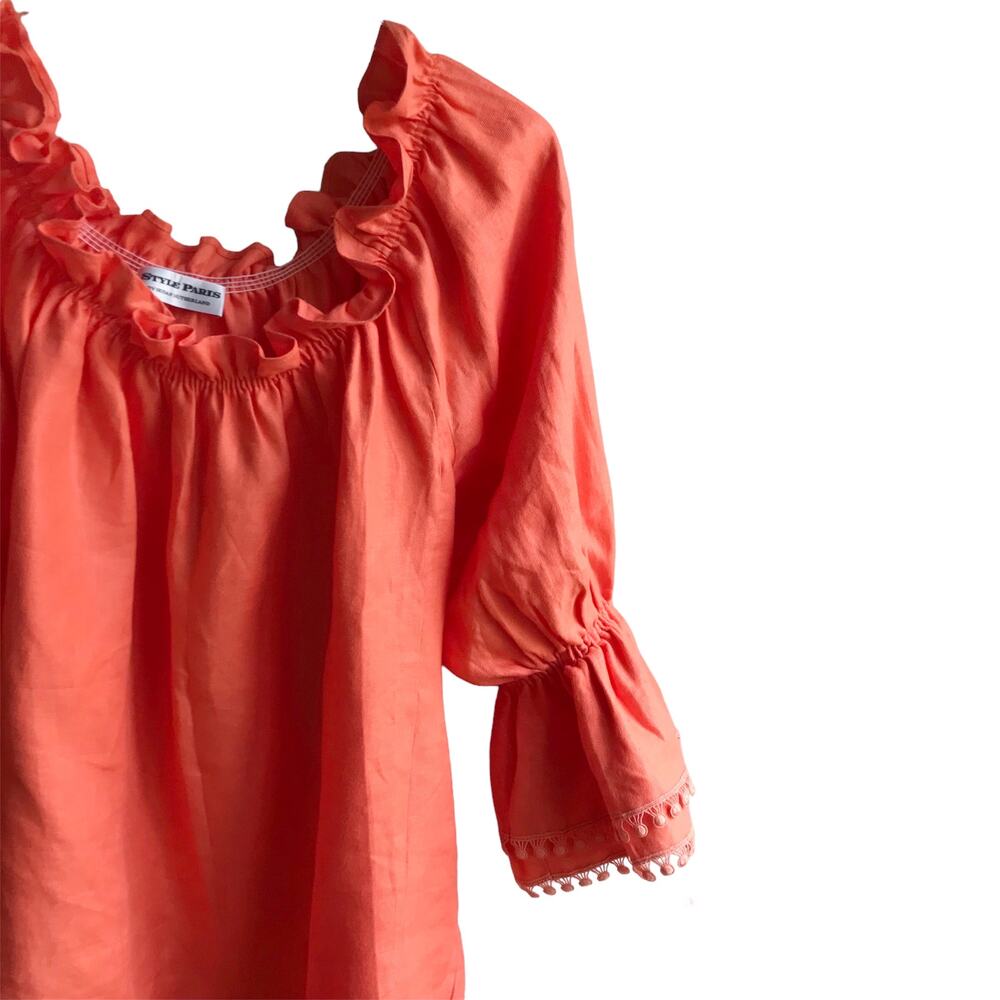 Paris Susan Sutherland Linen Blouse XL Coral Embroidered - Picture 7 of 16